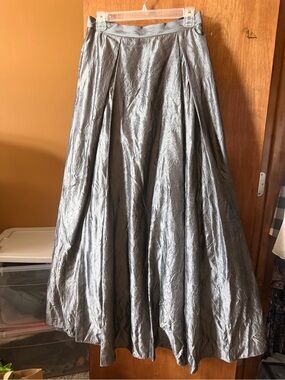 Metallic Silver Full-Length A-Line Skirt